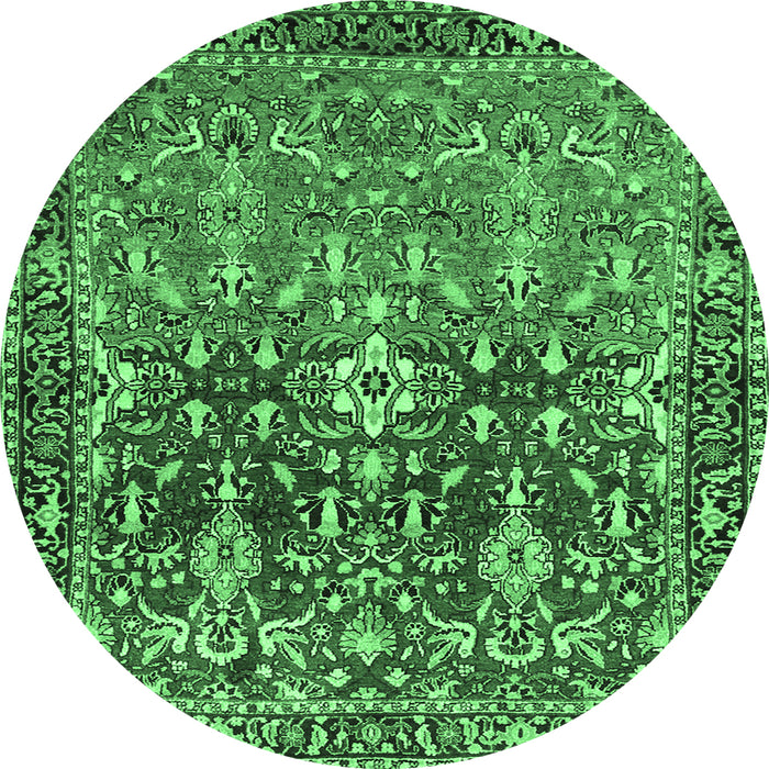 Round Persian Emerald Green Traditional Rug, tr1139emgrn
