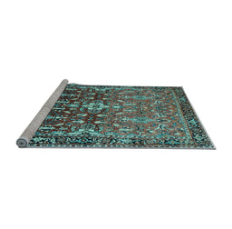 Sideview of Machine Washable Persian Light Blue Traditional Rug, wshtr1139lblu