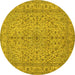 Round Machine Washable Persian Yellow Traditional Rug, wshtr113yw