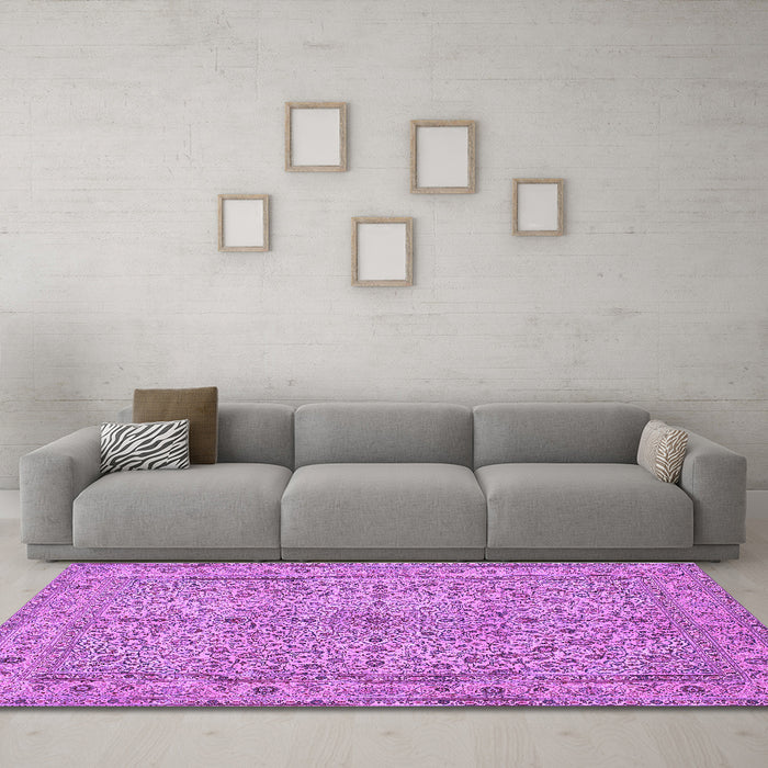 Machine Washable Persian Purple Traditional Area Rugs in a Living Room, wshtr113pur
