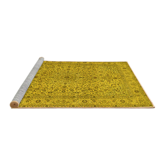 Sideview of Machine Washable Persian Yellow Traditional Rug, wshtr113yw