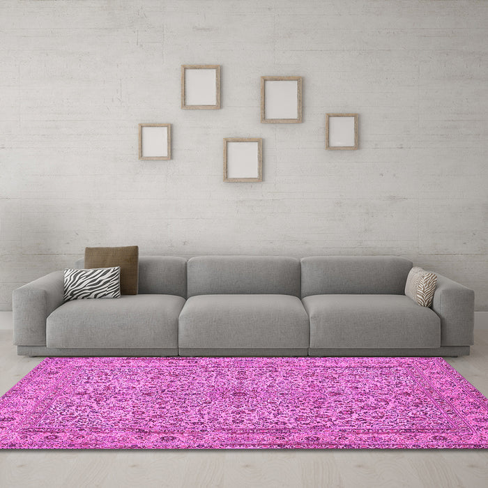 Machine Washable Persian Pink Traditional Rug in a Living Room, wshtr113pnk
