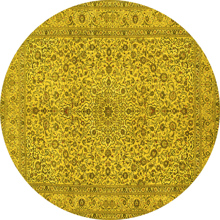 Round Persian Yellow Traditional Rug, tr113yw