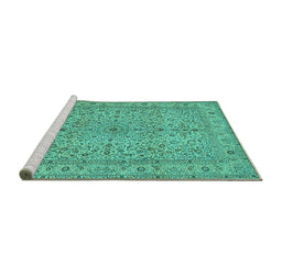 Sideview of Machine Washable Persian Turquoise Traditional Area Rugs, wshtr113turq