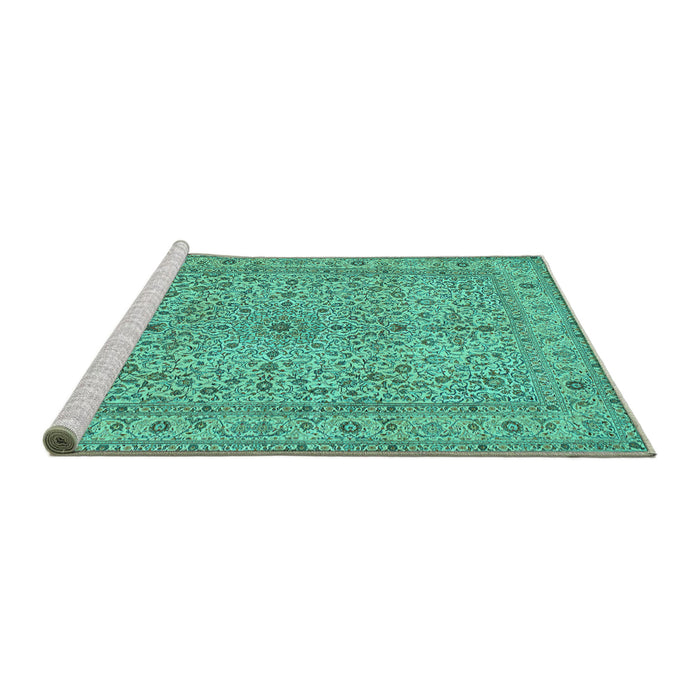 Sideview of Machine Washable Persian Turquoise Traditional Area Rugs, wshtr113turq