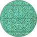 Round Machine Washable Persian Turquoise Traditional Area Rugs, wshtr113turq