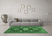 Machine Washable Persian Emerald Green Traditional Area Rugs in a Living Room,, wshtr1140emgrn