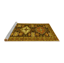 Sideview of Machine Washable Persian Yellow Traditional Rug, wshtr1140yw