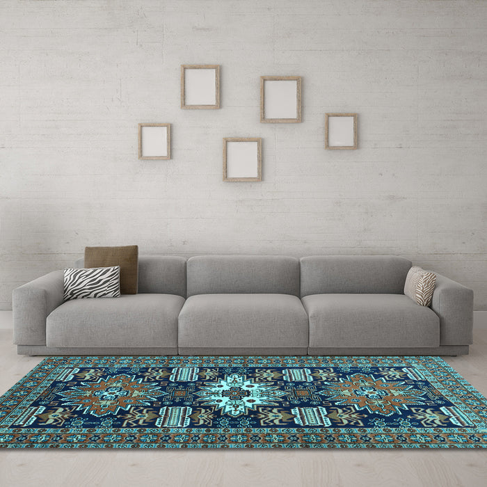 Machine Washable Persian Light Blue Traditional Rug in a Living Room, wshtr1140lblu