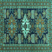 Square Machine Washable Persian Turquoise Traditional Area Rugs, wshtr1140turq