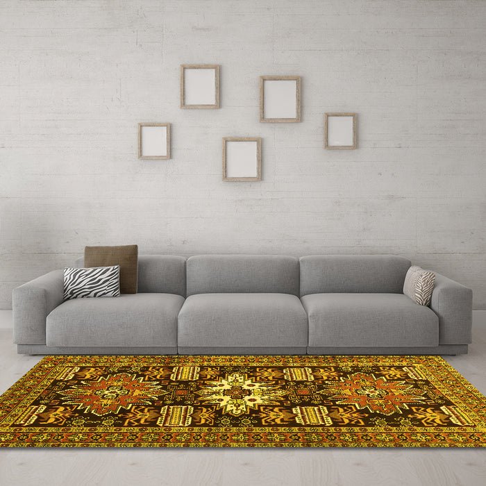 Machine Washable Persian Yellow Traditional Rug in a Living Room, wshtr1140yw