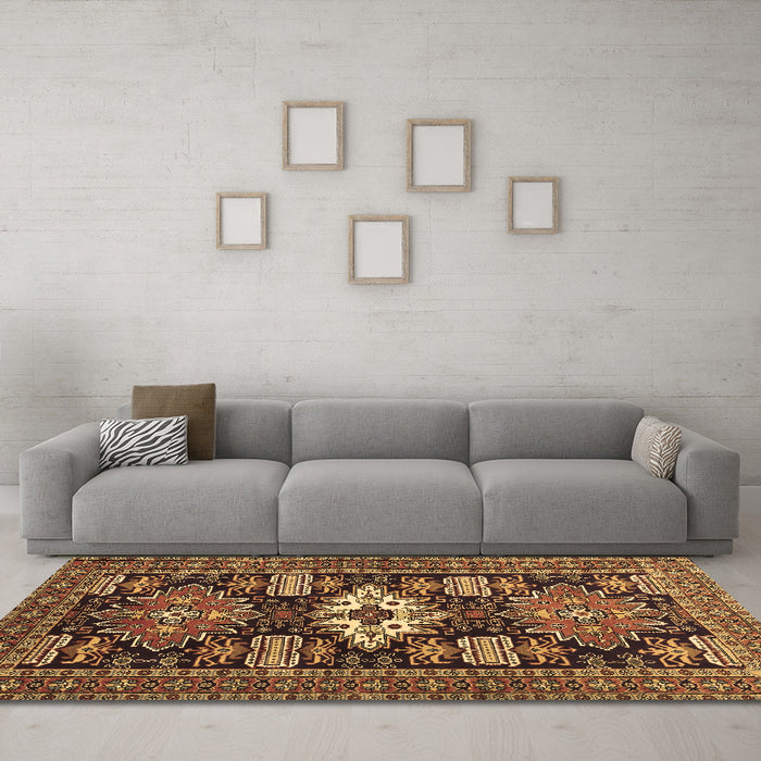 Machine Washable Persian Brown Traditional Rug in a Living Room,, wshtr1140brn