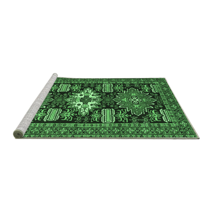 Sideview of Machine Washable Persian Emerald Green Traditional Area Rugs, wshtr1140emgrn