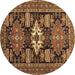 Round Machine Washable Persian Brown Traditional Rug, wshtr1140brn