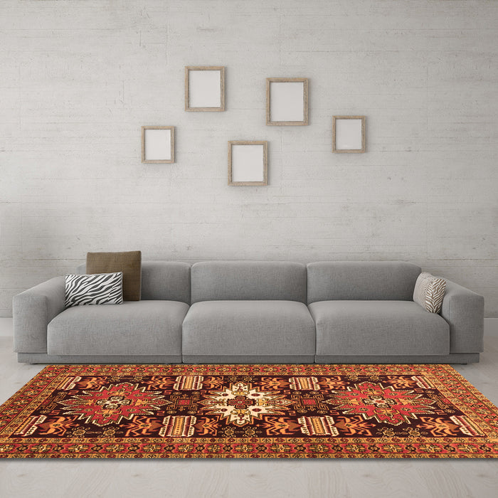 Machine Washable Persian Orange Traditional Area Rugs in a Living Room, wshtr1140org