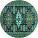 Round Machine Washable Persian Turquoise Traditional Area Rugs, wshtr1140turq