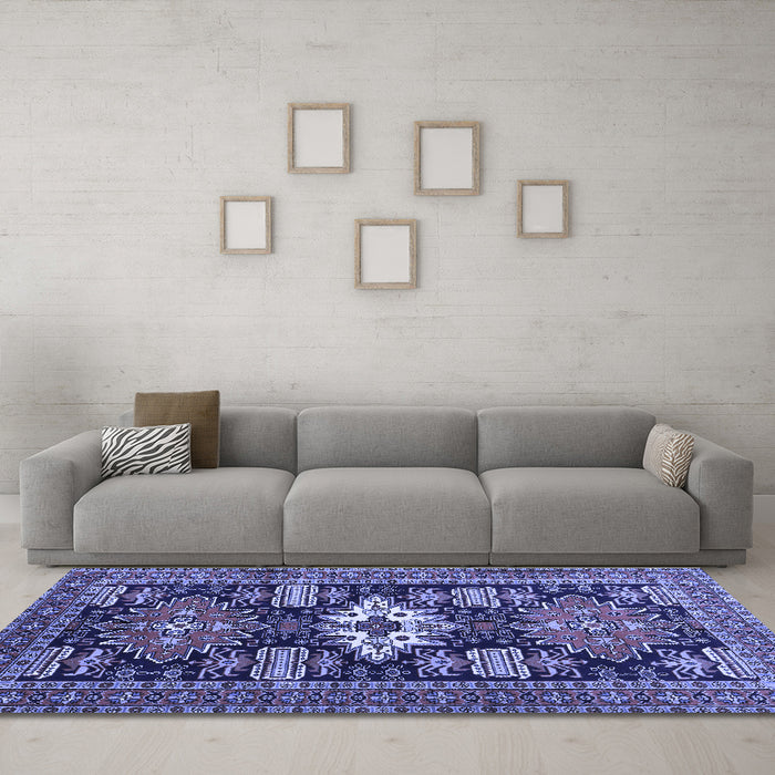 Machine Washable Persian Blue Traditional Rug in a Living Room, wshtr1140blu