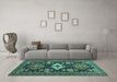 Machine Washable Persian Turquoise Traditional Area Rugs in a Living Room,, wshtr1140turq