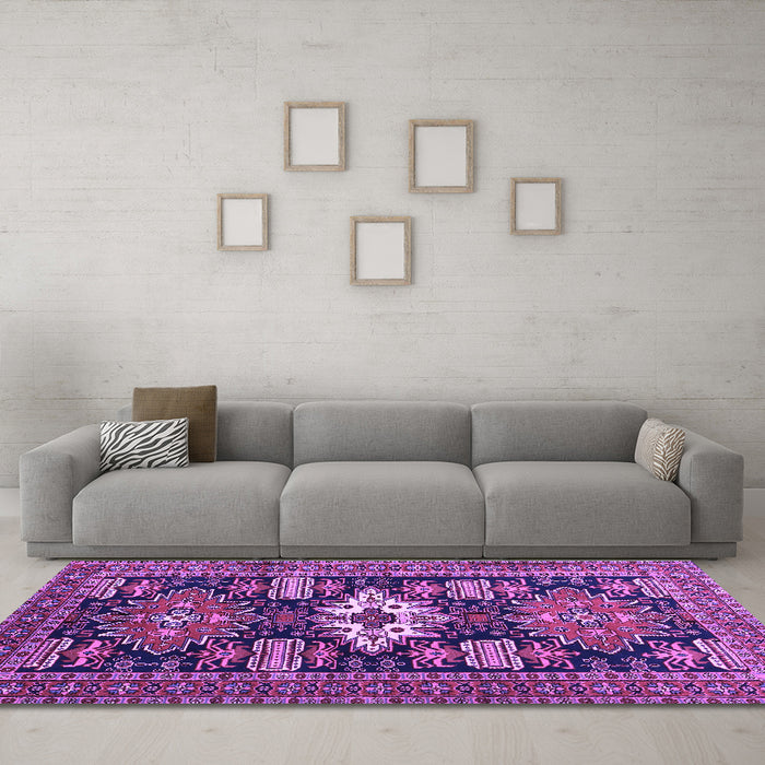 Machine Washable Persian Purple Traditional Area Rugs in a Living Room, wshtr1140pur
