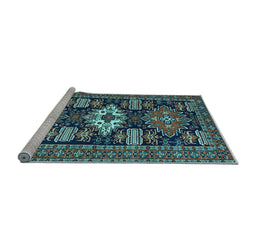 Sideview of Machine Washable Persian Light Blue Traditional Rug, wshtr1140lblu