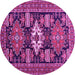 Round Machine Washable Persian Pink Traditional Rug, wshtr1140pnk