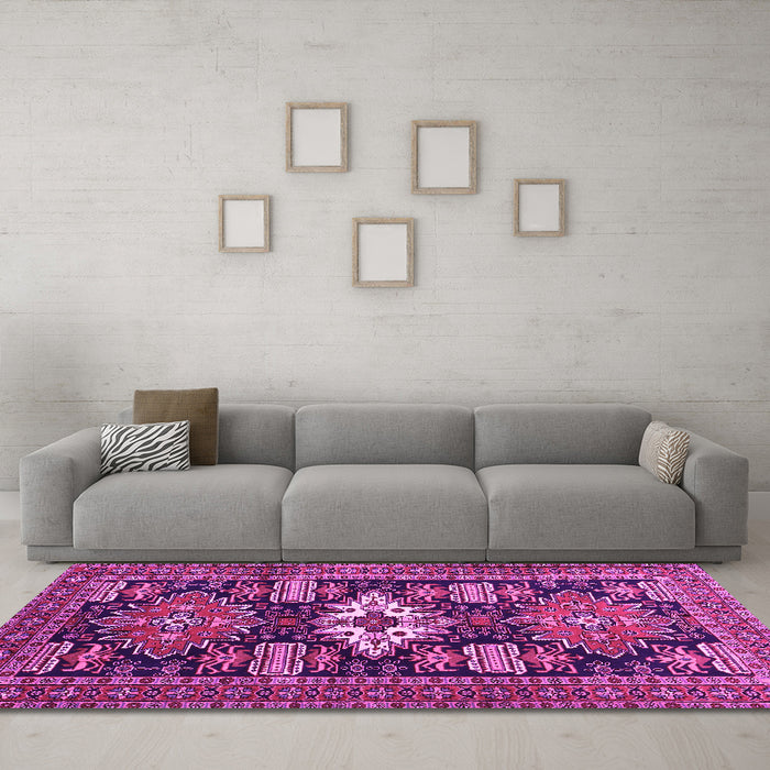 Machine Washable Persian Pink Traditional Rug in a Living Room, wshtr1140pnk