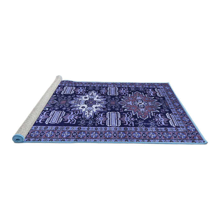 Sideview of Machine Washable Persian Blue Traditional Rug, wshtr1140blu