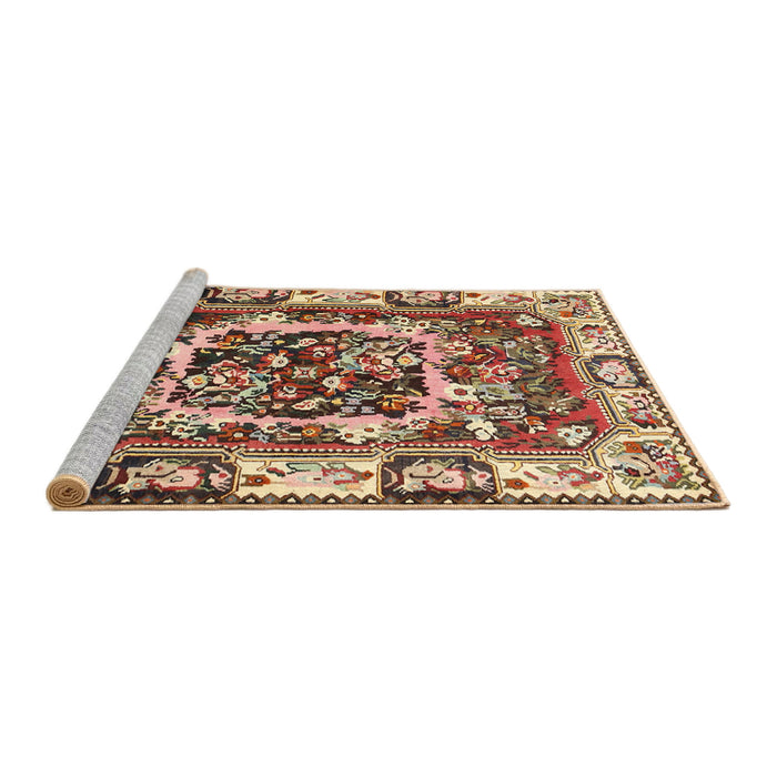 Sideview of Machine Washable Traditional Saffron Red Rug, wshtr1141