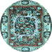 Round Machine Washable Persian Light Blue Traditional Rug, wshtr1141lblu