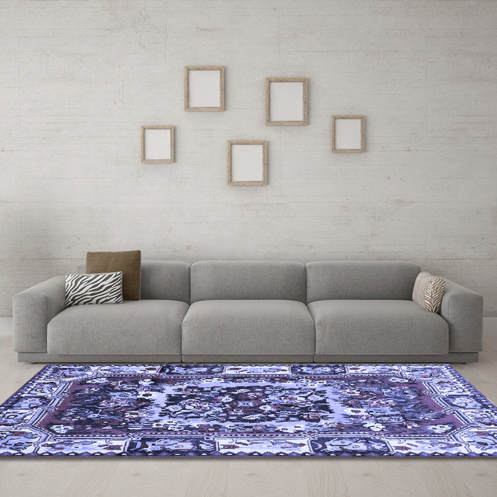 Machine Washable Persian Blue Traditional Rug in a Living Room, wshtr1141blu