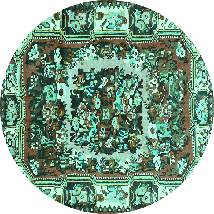 Round Machine Washable Persian Turquoise Traditional Area Rugs, wshtr1141turq