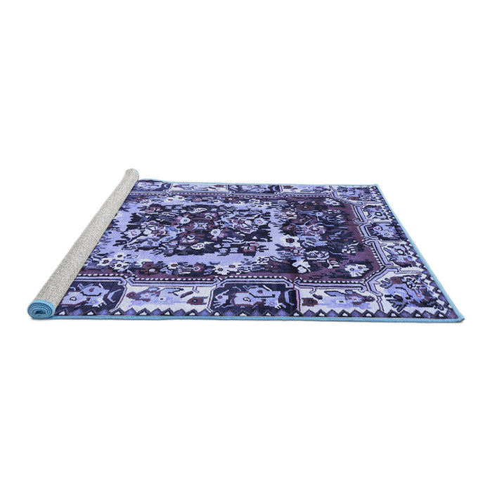 Sideview of Machine Washable Persian Blue Traditional Rug, wshtr1141blu