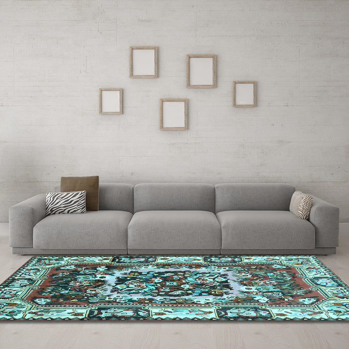 Machine Washable Persian Light Blue Traditional Rug in a Living Room, wshtr1141lblu