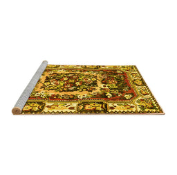 Sideview of Machine Washable Persian Yellow Traditional Rug, wshtr1141yw