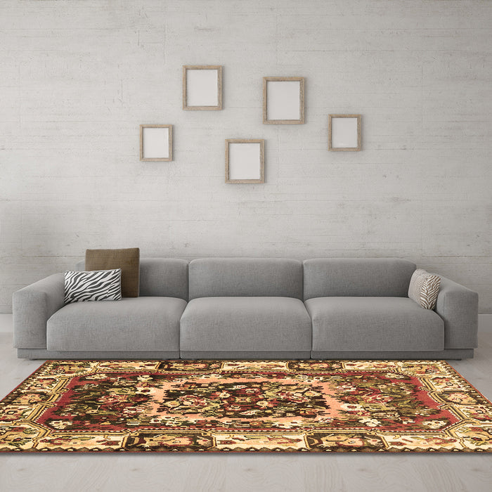 Machine Washable Persian Brown Traditional Rug in a Living Room,, wshtr1141brn