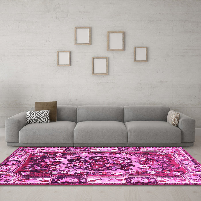 Machine Washable Persian Pink Traditional Rug in a Living Room, wshtr1141pnk