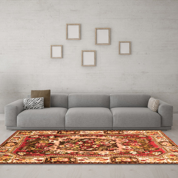 Machine Washable Persian Orange Traditional Area Rugs in a Living Room, wshtr1141org
