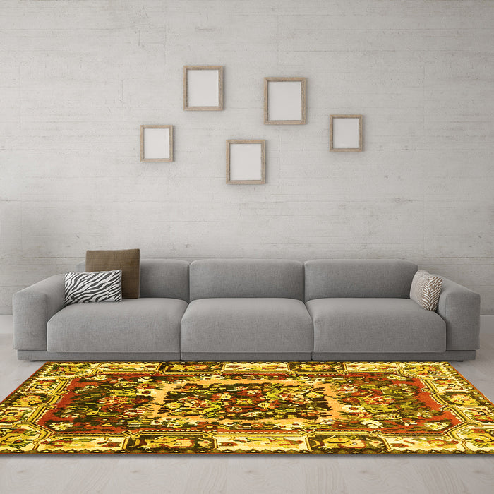 Machine Washable Persian Yellow Traditional Rug in a Living Room, wshtr1141yw