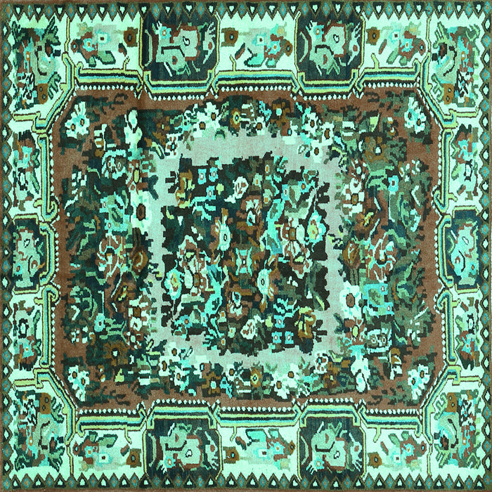 Square Machine Washable Persian Turquoise Traditional Area Rugs, wshtr1141turq