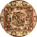 Round Persian Brown Traditional Rug, tr1141brn