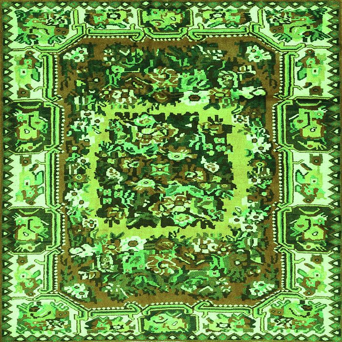 Round Machine Washable Persian Green Traditional Area Rugs, wshtr1141grn