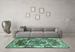 Machine Washable Persian Turquoise Traditional Area Rugs in a Living Room,, wshtr1141turq