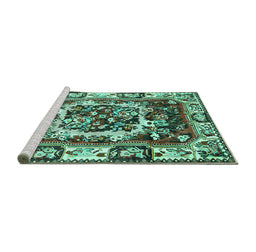Sideview of Machine Washable Persian Turquoise Traditional Area Rugs, wshtr1141turq