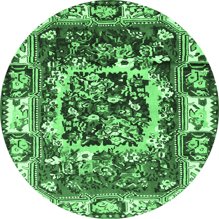 Round Machine Washable Persian Emerald Green Traditional Area Rugs, wshtr1141emgrn