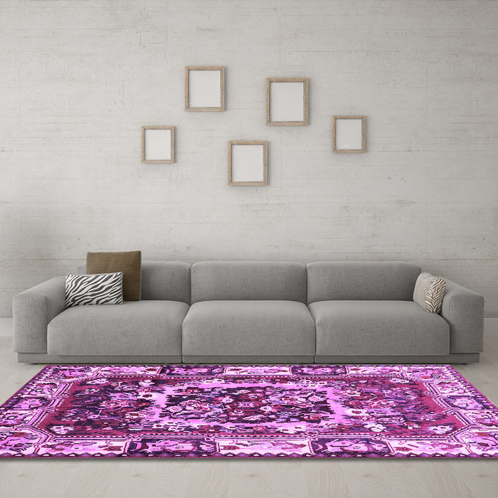Machine Washable Persian Purple Traditional Area Rugs in a Living Room, wshtr1141pur