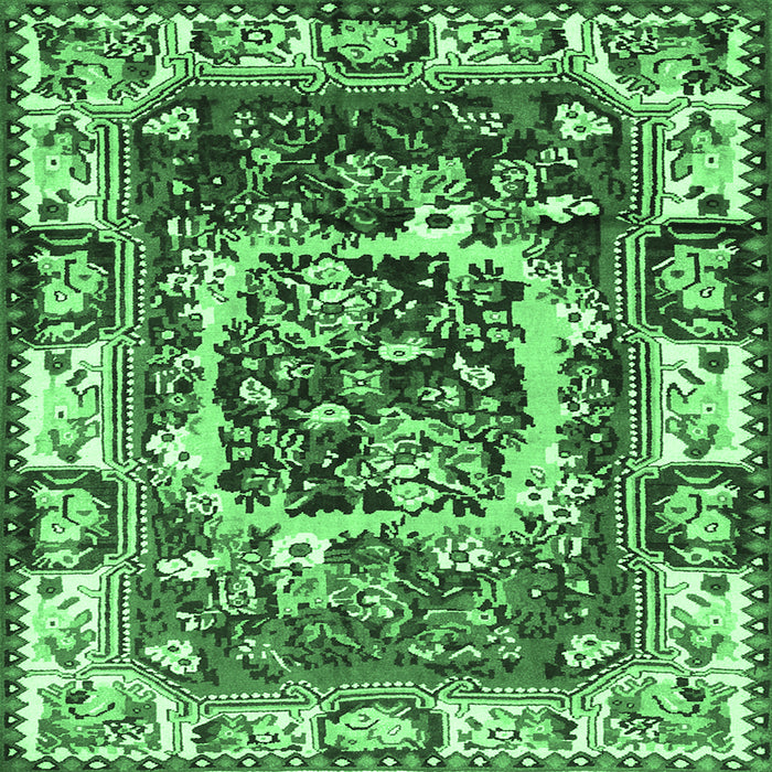 Square Machine Washable Persian Emerald Green Traditional Area Rugs, wshtr1141emgrn