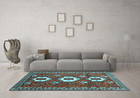 Machine Washable Persian Light Blue Traditional Rug, wshtr1142lblu