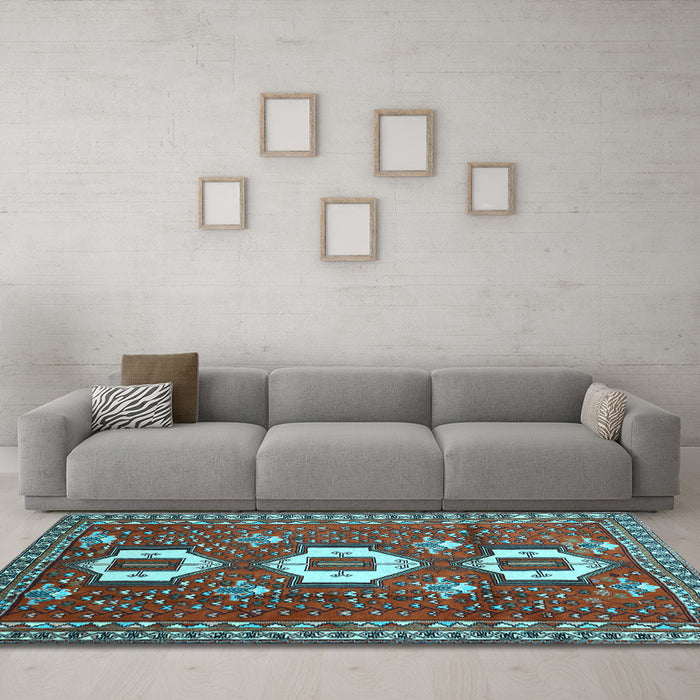 Machine Washable Persian Light Blue Traditional Rug in a Living Room, wshtr1142lblu