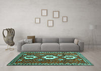 Machine Washable Persian Turquoise Traditional Rug, wshtr1142turq