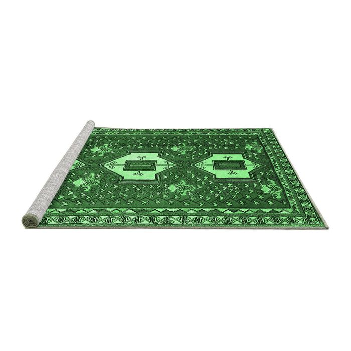 Sideview of Machine Washable Persian Emerald Green Traditional Area Rugs, wshtr1142emgrn